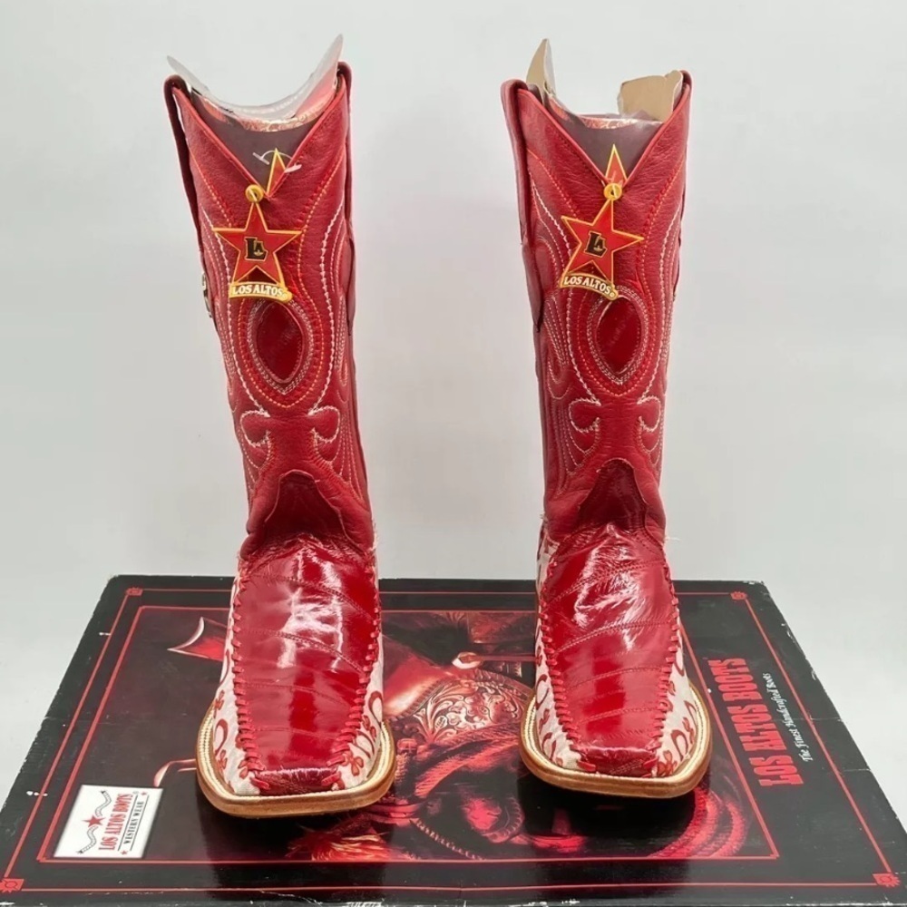 LOS ALTOS MEN'S LEATHER GENUINE EEL RED WESTERN BOOTS - Picture 3 of 16